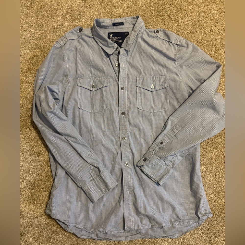 American Eagle Outfitters Men's Light Blue Casual Shirt